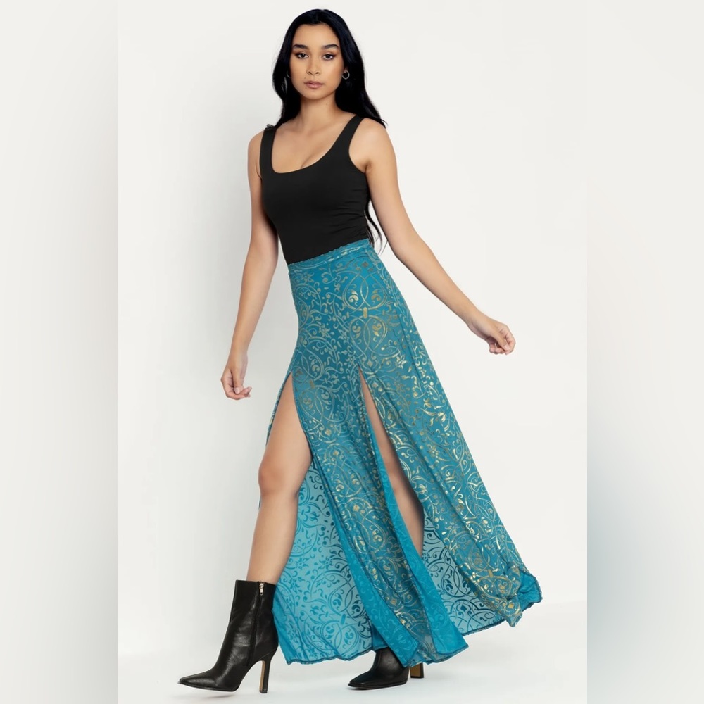 Burned Velvet Triss Split Maxi Skirt, Blackmilk Size Small